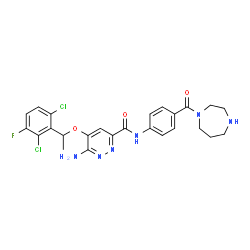 ChemSpider 2D Image | 6-Amino-N-[4-(1,4-diazepan-1-ylcarbonyl)phenyl]-5-[1-(2,6-dichloro-3-fluorophenyl)ethoxy]-3-pyridazinecarboxamide | C25H25Cl2FN6O3