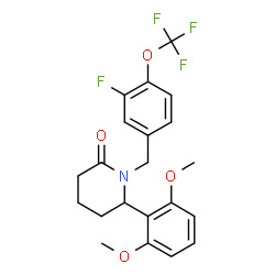 ChemSpider 2D Image | 6-(2,6-Dimethoxyphenyl)-1-[3-fluoro-4-(trifluoromethoxy)benzyl]-2-piperidinone | C21H21F4NO4