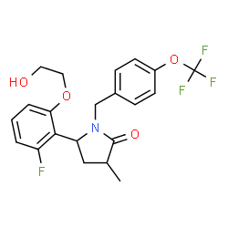 ChemSpider 2D Image | 5-[2-Fluoro-6-(2-hydroxyethoxy)phenyl]-3-methyl-1-[4-(trifluoromethoxy)benzyl]-2-pyrrolidinone | C21H21F4NO4