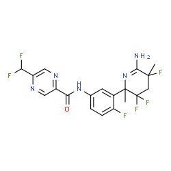 ChemSpider 2D Image | N-[3-(6-Amino-3,3,5-trifluoro-2,5-dimethyl-2,3,4,5-tetrahydro-2-pyridinyl)-4-fluorophenyl]-5-(difluoromethyl)-2-pyrazinecarboxamide | C19H17F6N5O