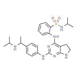 ChemSpider 2D Image | N-Isopropyl-2-{[2-({4-[1-(isopropylamino)ethyl]phenyl}amino)-6,7-dihydro-5H-pyrrolo[2,3-d]pyrimidin-4-yl]amino}benzenesulfonamide | C26H35N7O2S