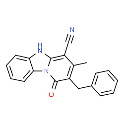 ChemSpider 2D Image | 2-Benzyl-3-methyl-1-oxo-1,5-dihydropyrido[1,2-a]benzimidazole-4-carbonitrile | C20H15N3O