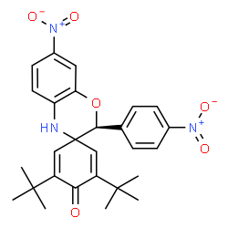 ChemSpider 2D Image | (2S)-3',5'-Bis(2-methyl-2-propanyl)-7-nitro-2-(4-nitrophenyl)-4H,4'H-spiro[1,4-benzoxazine-3,1'-cyclohexa[2,5]dien]-4'-one | C27H29N3O6