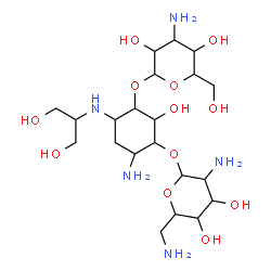 ChemSpider 2D Image | 6-Amino-3-[(3-amino-3-deoxyhexopyranosyl)oxy]-4-[(1,3-dihydroxy-2-propanyl)amino]-2-hydroxycyclohexyl 2,6-diamino-2,6-dideoxyhexopyranoside | C21H43N5O12