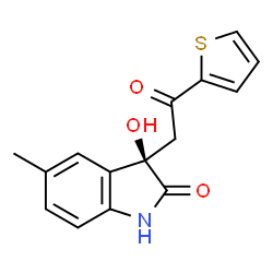ChemSpider 2D Image | (3R)-3-Hydroxy-5-methyl-3-[2-oxo-2-(2-thienyl)ethyl]-1,3-dihydro-2H-indol-2-one | C15H13NO3S