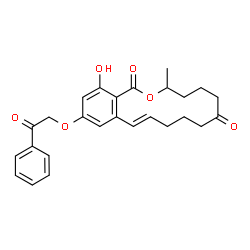 ChemSpider 2D Image | (11E)-16-Hydroxy-3-methyl-14-(2-oxo-2-phenylethoxy)-3,4,5,6,9,10-hexahydro-1H-2-benzoxacyclotetradecine-1,7(8H)-dione | C26H28O6