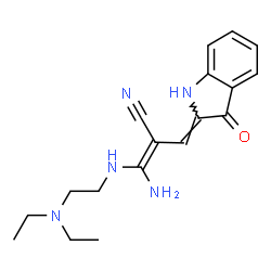 ChemSpider 2D Image | (2Z)-3-Amino-3-{[2-(diethylamino)ethyl]amino}-2-[(Z)-(3-oxo-1,3-dihydro-2H-indol-2-ylidene)methyl]acrylonitrile | C18H23N5O