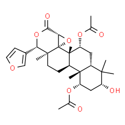 ChemSpider 2D Image | (1S,3R,4aR,6R,6aS,6bS,7aR,10S,10aS,12aR,12bS)-10-(3-Furyl)-3-hydroxy-4,4,6a,10a,12b-pentamethyl-8-oxohexadecahydronaphtho[2,1-f]oxireno[d]isochromene-1,6-diyl diacetate | C30H40O9