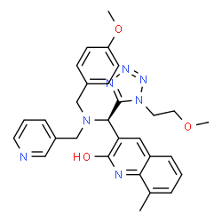 ChemSpider 2D Image | 3-{(R)-[(4-Methoxybenzyl)(3-pyridinylmethyl)amino][1-(2-methoxyethyl)-1H-tetrazol-5-yl]methyl}-8-methyl-2-quinolinol | C29H31N7O3
