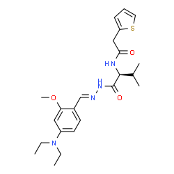 ChemSpider 2D Image | N-[(2S)-1-{(2E)-2-[4-(Diethylamino)-2-methoxybenzylidene]hydrazino}-3-methyl-1-oxo-2-butanyl]-2-(2-thienyl)acetamide (non-preferred name) | C23H32N4O3S