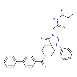 ChemSpider 2D Image | 2-[8-(4-Biphenylylcarbonyl)-4-oxo-1-phenyl-1,3,8-triazaspiro[4.5]dec-3-yl]-N-[(2R)-2-butanyl]acetamide | C32H36N4O3