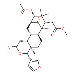 ChemSpider 2D Image | Methyl [(1R,2S,5R,6R,10R,11S,13S,14S,16S)-14-acetoxy-6-(3-furyl)-1,5,15,15-tetramethyl-8,17-dioxo-7-oxatetracyclo[11.3.1.0~2,11~.0~5,10~]heptadec-16-yl]acetate | C29H38O8