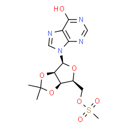 ChemSpider 2D Image | 9-[2,3-O-Isopropylidene-5-O-(methylsulfonyl)-beta-L-lyxofuranosyl]-9H-purin-6-ol | C14H18N4O7S