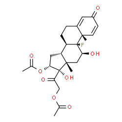 ChemSpider 2D Image | (8alpha,11beta,14beta,16alpha)-9-Fluoro-11,17-dihydroxy-3,20-dioxopregna-1,4-diene-16,21-diyl diacetate | C25H31FO8