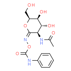 ChemSpider 2D Image | N-[(2E,3R,4R,5S,6S)-4,5-Dihydroxy-6-(hydroxymethyl)-2-{[(phenylcarbamoyl)oxy]imino}tetrahydro-2H-pyran-3-yl]acetamide (non-preferred name) | C15H19N3O7