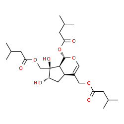 ChemSpider 2D Image | {(1S,4aS,6S,7R,7aS)-6,7-Dihydroxy-1-[(3-methylbutanoyl)oxy]-1,4a,5,6,7,7a-hexahydrocyclopenta[c]pyran-4,7-diyl}bis(methylene) bis(3-methylbutanoate) | C25H40O9
