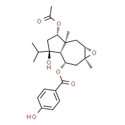 ChemSpider 2D Image | (1aS,3S,5R,5aR,6S,7aS)-3-Acetoxy-5-hydroxy-5-isopropyl-2a,7a-dimethyldecahydroazuleno[5,6-b]oxiren-6-yl 4-hydroxybenzoate | C24H32O7