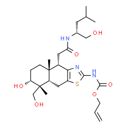ChemSpider 2D Image | Allyl [(4S,4aS,7R,8R,8aS)-7-hydroxy-8-(hydroxymethyl)-4-(2-{[(2R)-1-hydroxy-4-methyl-2-pentanyl]amino}-2-oxoethyl)-4a,8-dimethyl-4,4a,5,6,7,8,8a,9-octahydronaphtho[2,3-d][1,3]thiazol-2-yl]carbamate | C26H41N3O6S