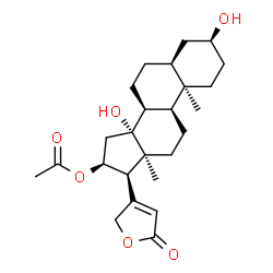 ChemSpider 2D Image | (3alpha,5beta,13alpha,14alpha,16beta)-16-Acetoxy-3,14-dihydroxycard-20(22)-enolide | C25H36O6