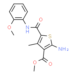 ChemSpider 2D Image | Methyl 2-amino-5-[(2-methoxyphenyl)carbamoyl]-4-methyl-3-thiophenecarboxylate | C15H16N2O4S
