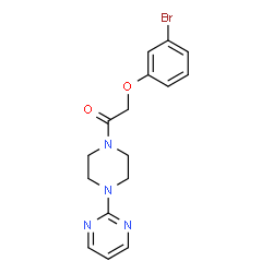ChemSpider 2D Image | 2-(3-Bromophenoxy)-1-[4-(2-pyrimidinyl)-1-piperazinyl]ethanone | C16H17BrN4O2
