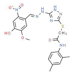 ChemSpider 2D Image | N-(2,4-Dimethylphenyl)-2-({5-[(2E)-2-(4-hydroxy-5-methoxy-2-nitrobenzylidene)hydrazino]-1H-1,2,4-triazol-3-yl}sulfanyl)acetamide | C20H21N7O5S