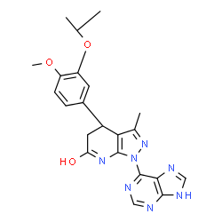 ChemSpider 2D Image | (4R)-4-(3-Isopropoxy-4-methoxyphenyl)-3-methyl-1-(9H-purin-6-yl)-1,4,5,7-tetrahydro-6H-pyrazolo[3,4-b]pyridin-6-one | C22H23N7O3