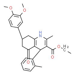 ChemSpider 2D Image | Ethyl (4S,7R)-7-(3,4-dimethoxyphenyl)-2-methyl-4-(2-methylphenyl)-5-oxo-1,4,5,6,7,8-hexahydro-3-quinolinecarboxylate | C28H31NO5