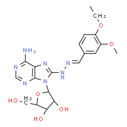 ChemSpider 2D Image | 8-[(2E)-2-(4-Ethoxy-3-methoxybenzylidene)hydrazino]-9-(alpha-L-xylofuranosyl)-9H-purin-6-amine | C20H25N7O6