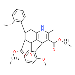 ChemSpider 2D Image | Diethyl (4R,6R,7R)-4,7-bis(2-methoxyphenyl)-2-methyl-5-oxo-1,4,5,6,7,8-hexahydro-3,6-quinolinedicarboxylate | C30H33NO7