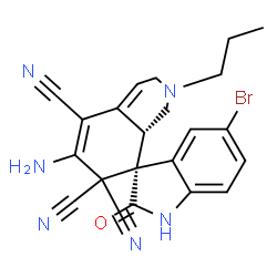 ChemSpider 2D Image | (3R,8a'S)-6'-Amino-5-bromo-2-oxo-2'-propyl-1,1',2,2',3',8a'-hexahydro-7'H-spiro[indole-3,8'-isoquinoline]-5',7',7'-tricarbonitrile | C22H19BrN6O