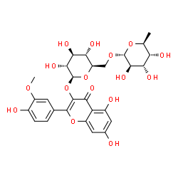 ChemSpider 2D Image | 5,7-Dihydroxy-2-(4-hydroxy-3-methoxyphenyl)-4-oxo-4H-chromen-3-yl 6-O-(6-deoxy-alpha-L-altropyranosyl)-beta-D-glucopyranoside | C28H32O16