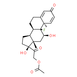 ChemSpider 2D Image | (8alpha,9beta,10alpha,11beta,17alpha)-9-Fluoro-11,17-dihydroxy-3,20-dioxopregna-1,4-dien-21-yl acetate | C23H29FO6