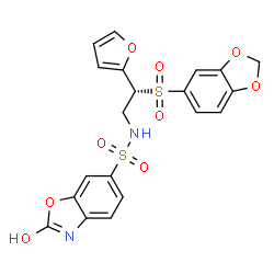 ChemSpider 2D Image | N-[(2R)-2-(1,3-Benzodioxol-5-ylsulfonyl)-2-(2-furyl)ethyl]-2-hydroxy-1,3-benzoxazole-6-sulfonamide | C20H16N2O9S2
