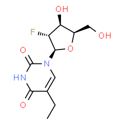 ChemSpider 2D Image | 1-(2-Deoxy-2-fluoro-beta-D-xylofuranosyl)-5-ethyl-2,4(1H,3H)-pyrimidinedione | C11H15FN2O5