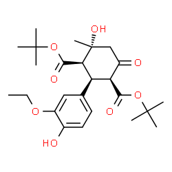 ChemSpider 2D Image | Bis(2-methyl-2-propanyl) (1S,2S,3R,4R)-2-(3-ethoxy-4-hydroxyphenyl)-4-hydroxy-4-methyl-6-oxo-1,3-cyclohexanedicarboxylate | C25H36O8