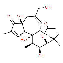 ChemSpider 2D Image | (1aR,1bR,4aS,7aS,7bR,8R,9S,9aS)-4a,7b,9-Trihydroxy-3-(hydroxymethyl)-1,1,6,8-tetramethyl-5-oxo-1,1a,1b,4,4a,5,7a,7b,8,9-decahydro-9aH-cyclopropa[3,4]benzo[1,2-e]azulen-9a-yl acetate | C22H30O7