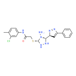 ChemSpider 2D Image | 2-({(3S,5R)-4-Amino-5-[(3S)-5-phenyl-3H-pyrazol-3-yl]-1,2,4-triazolidin-3-yl}sulfanyl)-N-(3-chloro-4-methylphenyl)acetamide | C20H22ClN7OS