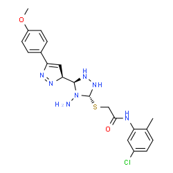 ChemSpider 2D Image | 2-({(3S,5S)-4-Amino-5-[(3S)-5-(4-methoxyphenyl)-3H-pyrazol-3-yl]-1,2,4-triazolidin-3-yl}sulfanyl)-N-(5-chloro-2-methylphenyl)acetamide | C21H24ClN7O2S