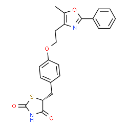ChemSpider 2D Image | (5R)-5-{4-[2-(5-Methyl-2-phenyl-1,3-oxazol-4-yl)ethoxy]benzyl}-1,3-thiazolidine-2,4-dione | C22H20N2O4S