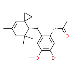 ChemSpider 2D Image | 5-Bromo-4-methoxy-2-{[(4R)-5,5,7-trimethylspiro[2.5]oct-7-en-4-yl]methyl}phenyl acetate | C21H27BrO3