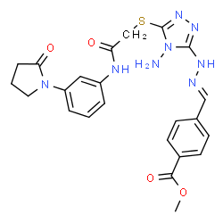 ChemSpider 2D Image | Methyl 4-[(E)-({4-amino-5-[(2-oxo-2-{[3-(2-oxo-1-pyrrolidinyl)phenyl]amino}ethyl)sulfanyl]-4H-1,2,4-triazol-3-yl}hydrazono)methyl]benzoate | C23H24N8O4S