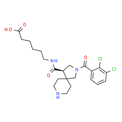 ChemSpider 2D Image | 6-({[(4R)-2-(2,3-Dichlorobenzoyl)-2,8-diazaspiro[4.5]dec-4-yl]carbonyl}amino)hexanoic acid | C22H29Cl2N3O4