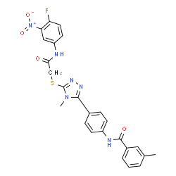 ChemSpider 2D Image | N-{4-[5-({2-[(4-Fluoro-3-nitrophenyl)amino]-2-oxoethyl}sulfanyl)-4-methyl-4H-1,2,4-triazol-3-yl]phenyl}-3-methylbenzamide | C25H21FN6O4S
