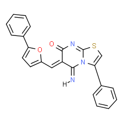 ChemSpider 2D Image | (5E,6Z)-5-Imino-3-phenyl-6-[(5-phenyl-2-furyl)methylene]-5,6-dihydro-7H-[1,3]thiazolo[3,2-a]pyrimidin-7-one | C23H15N3O2S