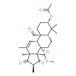 ChemSpider 2D Image | Methyl (3alpha,5alpha,14beta,16beta)-3-acetoxy-4,4,8,12,16-pentamethyl-15,17,19-trioxoandrost-11-ene-14-carboxylate | C28H38O7