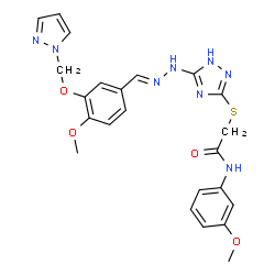 ChemSpider 2D Image | N-(3-Methoxyphenyl)-2-[(5-{(2E)-2-[4-methoxy-3-(1H-pyrazol-1-ylmethoxy)benzylidene]hydrazino}-1H-1,2,4-triazol-3-yl)sulfanyl]acetamide | C23H24N8O4S