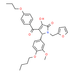 ChemSpider 2D Image | (5R)-5-(4-Butoxy-3-methoxyphenyl)-1-(2-furylmethyl)-3-hydroxy-4-(4-propoxybenzoyl)-1,5-dihydro-2H-pyrrol-2-one | C30H33NO7