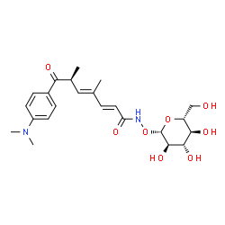 ChemSpider 2D Image | 1-O-({(2E,4E,6S)-7-[4-(Dimethylamino)phenyl]-4,6-dimethyl-7-oxo-2,4-heptadienoyl}amino)-beta-D-glucopyranose | C23H32N2O8