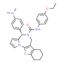 ChemSpider 2D Image | (4S)-4-[4-(Dimethylamino)phenyl]-N-(4-ethoxyphenyl)-7,8,9,10-tetrahydro-4H-[1]benzothieno[3,2-f]pyrrolo[1,2-a][1,4]diazepine-5(6H)-carboxamide | C31H34N4O2S